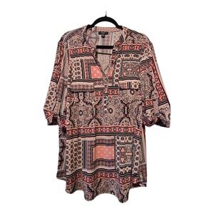 Cocomo Paisley Popover Top Womens Plus 3X Boho Peasant Patchwork Pleated